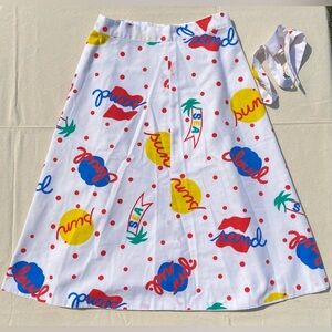 Vintage Handmade Playful Printed Beach Theme A-Line Wrap Skirt OOAK 80s